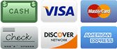 cash, visa, mastercard, check, discover, amex